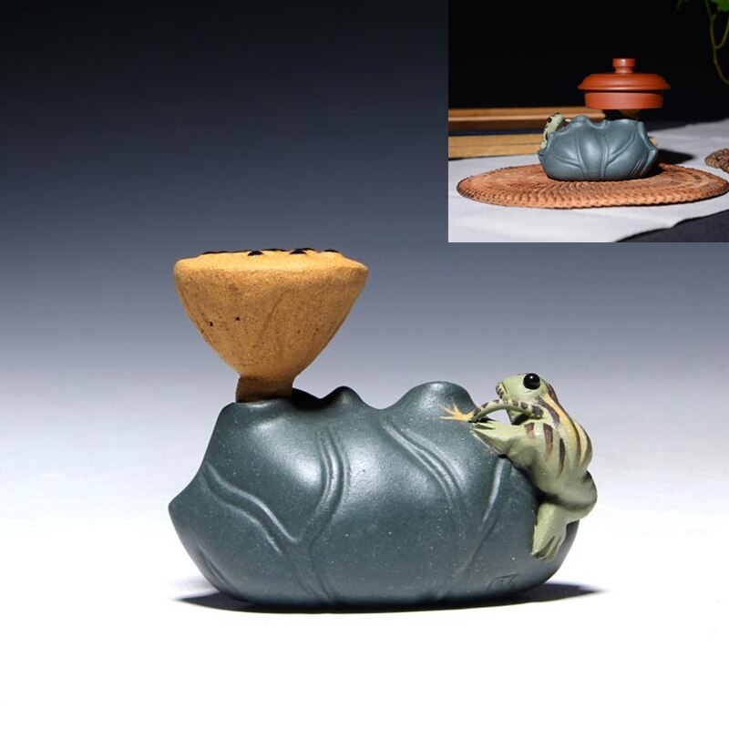 Nieuw aangeboden houder voor deksel van thee pot/gaiwan real yixing zisha stand voor pot deksel handgemaakte kikker lotus vivid thee huisdier chinese