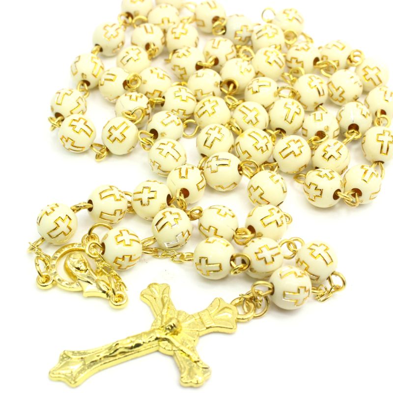 Handgemaakte Ronde Cross Bead Kruisbeeld Rozenkrans Religieuze Jesus Ketting Christelijke Mannen U2JC