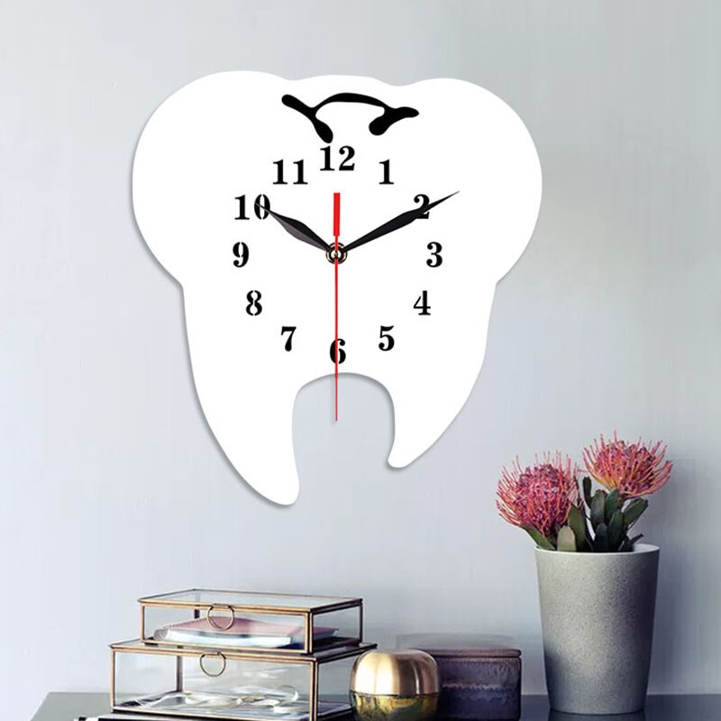 Timelike 2 Pcs Tooth-Shaped Wall Clock Dental Ornament Wall Clock 3D Acrylic Mirror Wall Sticker Home Decor ,