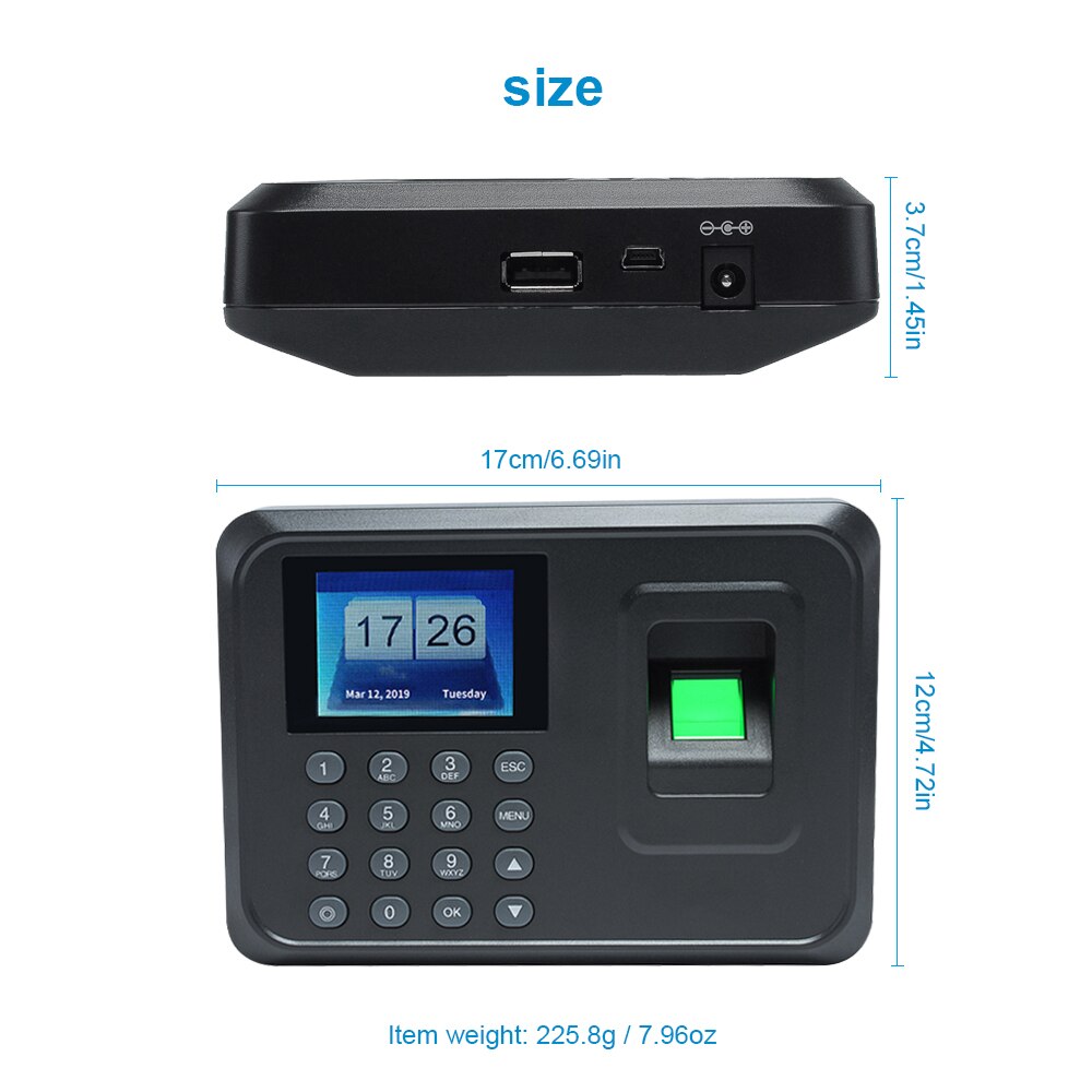 A5 2.4in Biometric Fingerprint Punch Time Clock Office Attendance Recorder Employee Recording Device Electronic Machine