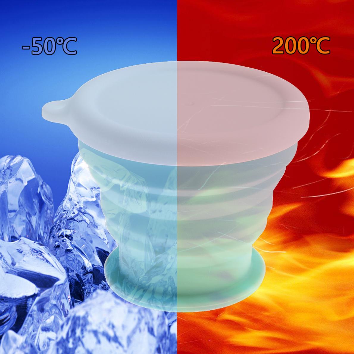 100ML 2 Kleuren Optionele Draagbare Schaalbare Circulaire Siliconen Opvouwbare Beker met Tether voor-50 Celsius ~ 200 Celsius