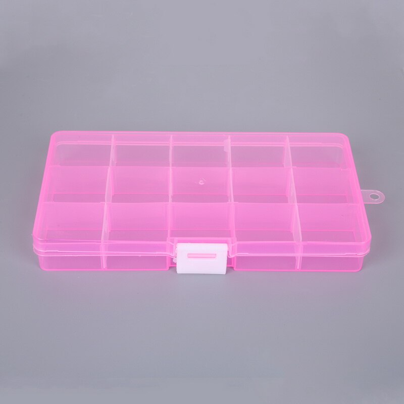 10/15/24 Slots Adjustable Plastic Storage Box Transparent Rectangle Case Organizer Boxes For Small Handmade Packing Jewelry: pink 15 slot
