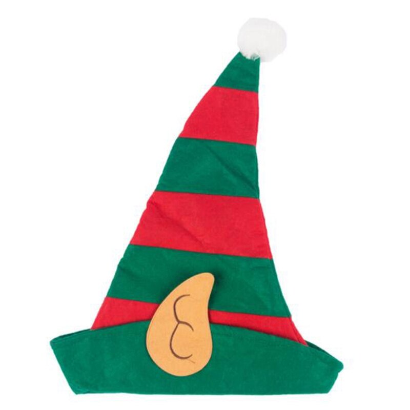 --Christmas Elf Hat Adults with Ears Red Green Striped One Size Fits Most Non-Woven Elf Hat with Ears