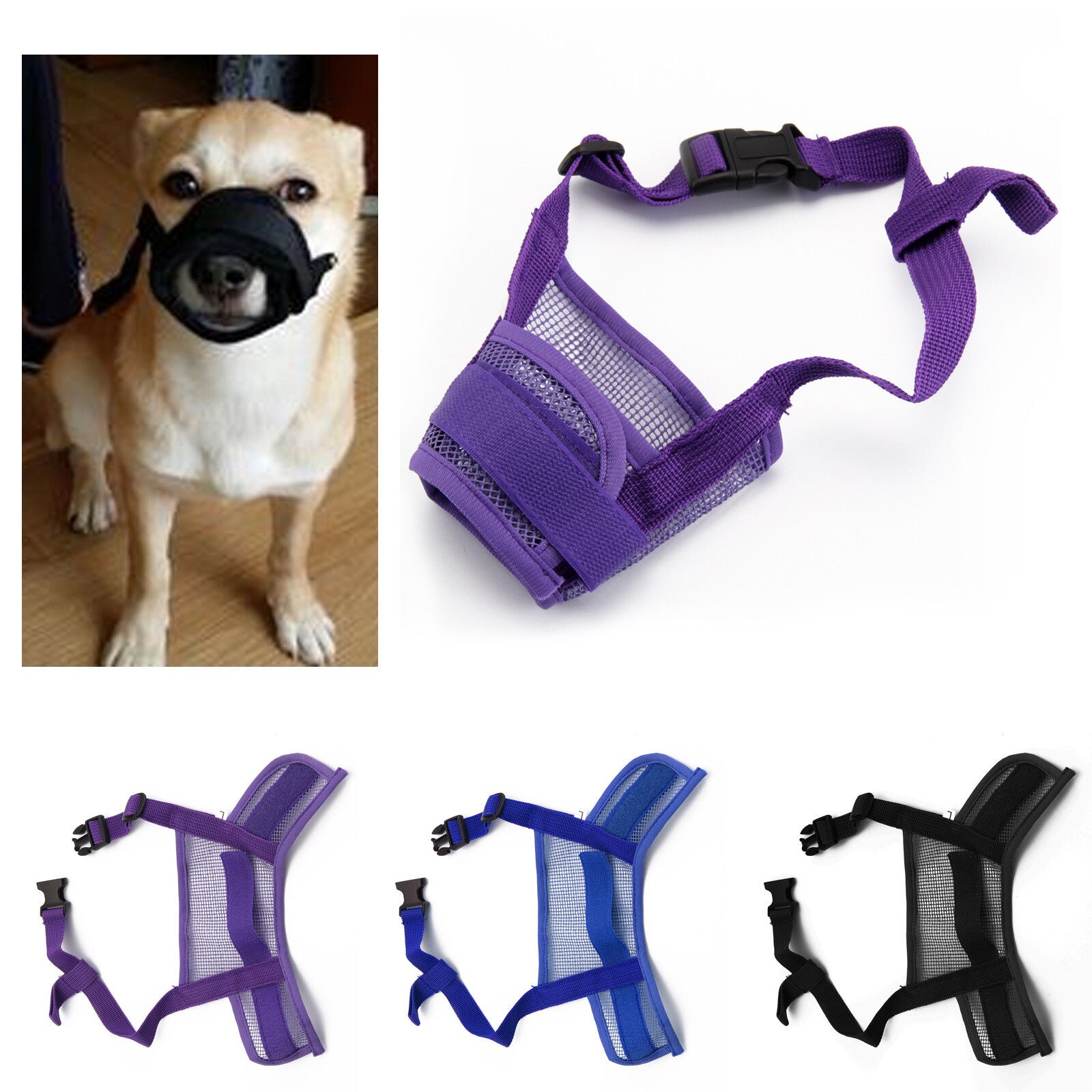Verstelbare Hond Muilkorf Stof Nylon Comfortabele Zachte Geen Bark Bite Chew