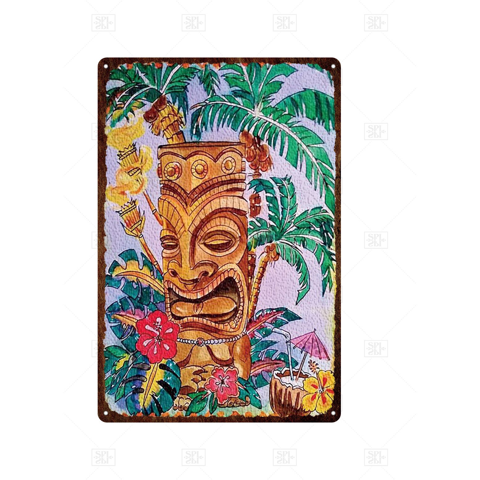 Tiki Bar Wall Decor Metal Sign Plaque Metal Summer Tiki Sign Metal Plate for Tiki Bar Beach Bar Decorative Iron Painting: TH0456