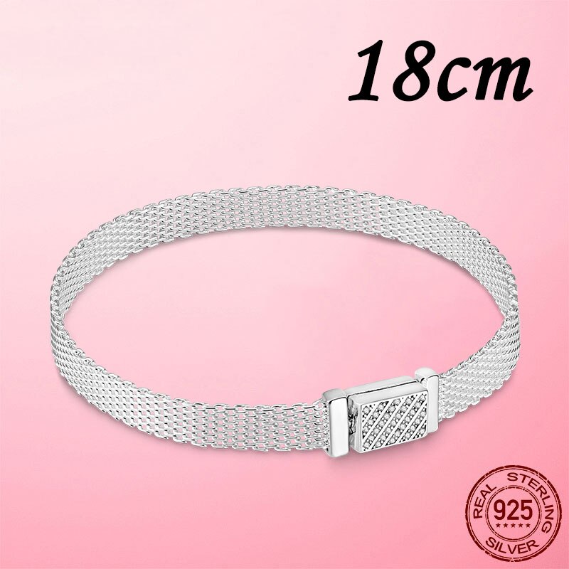 Silver Bracelet 925 Sterling Silver &amp; Rose Gold Cubic Zircon Clasp Reflection Bracelet for Women DIY Silver Jewelry: PTB031-18