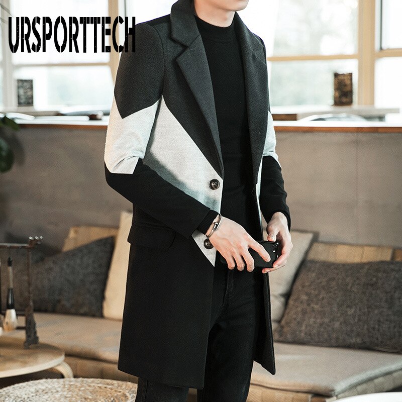 Höst vinter trenchcoat manlig knapp långärmad fitnesskläder varma streetwear herr lång kappa plus storlek 3xl
