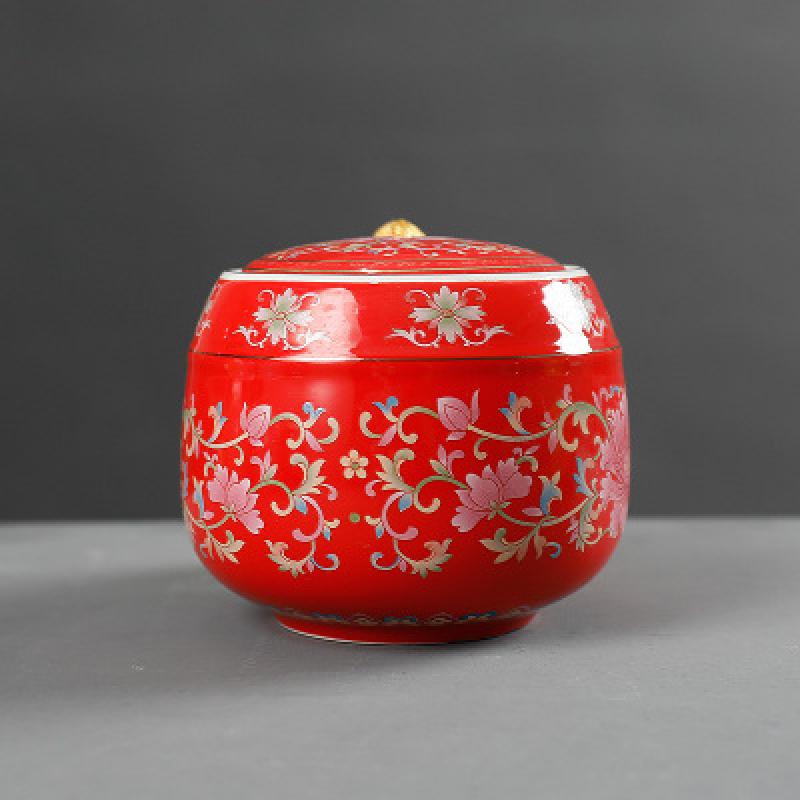 Kremering urner til menneskelig aske vintage blomstermønster urn til aske til menneskelig keramik krukke mindesmærke aske holder kister urner: Rød