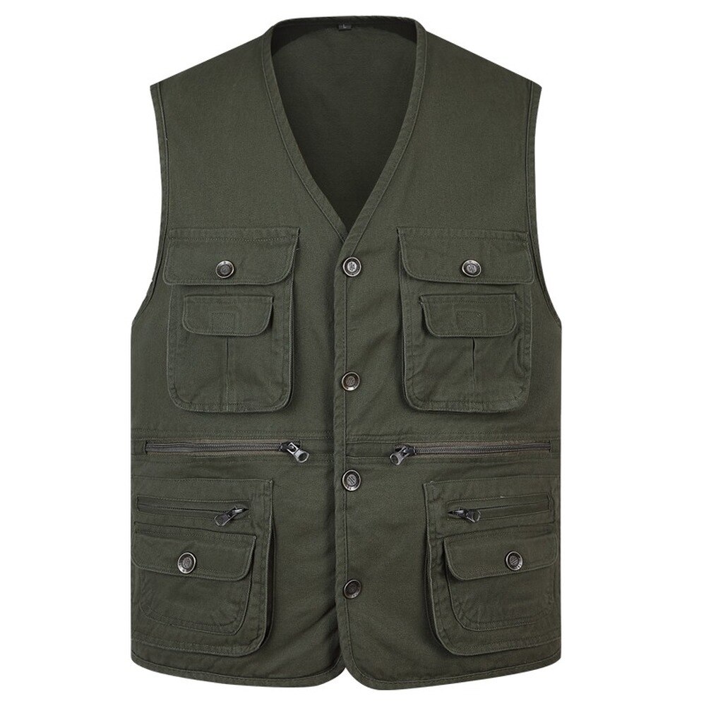 Gilet classique d&#39;été pour hommes, veste sans manches à boutons en coton, 3 couleurs, avec de nombreuses poches, solide, gilet de voyage de grande taille