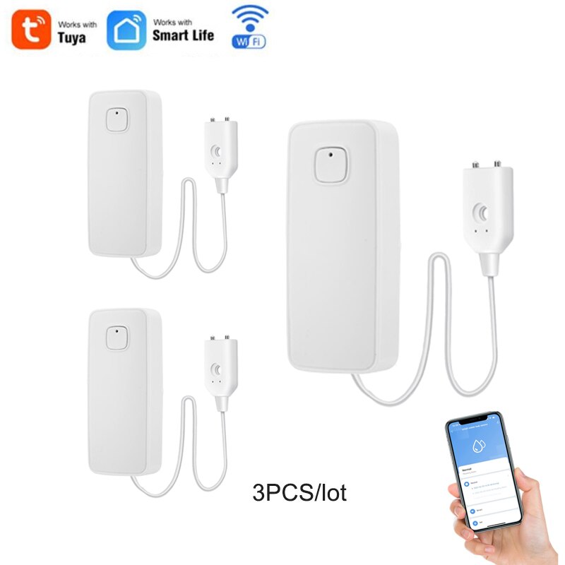 Wifi Water Detector Leakage Sensor Alarm Built in Siren Sound Tuyasmart Smart Life APP Notification Flood Alert Overflow Safety: 3pc water detector