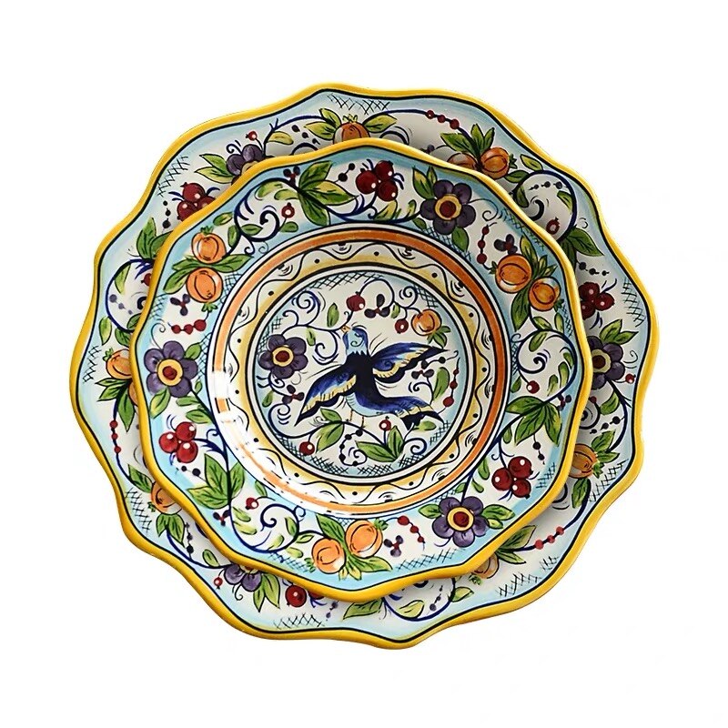 Vajilla de cerámica de estilo étnico, decoración Bohemia para el hogar, postre europeo Irregular, platos de fruta, ensaladas grandes, carne, navidad: Set A