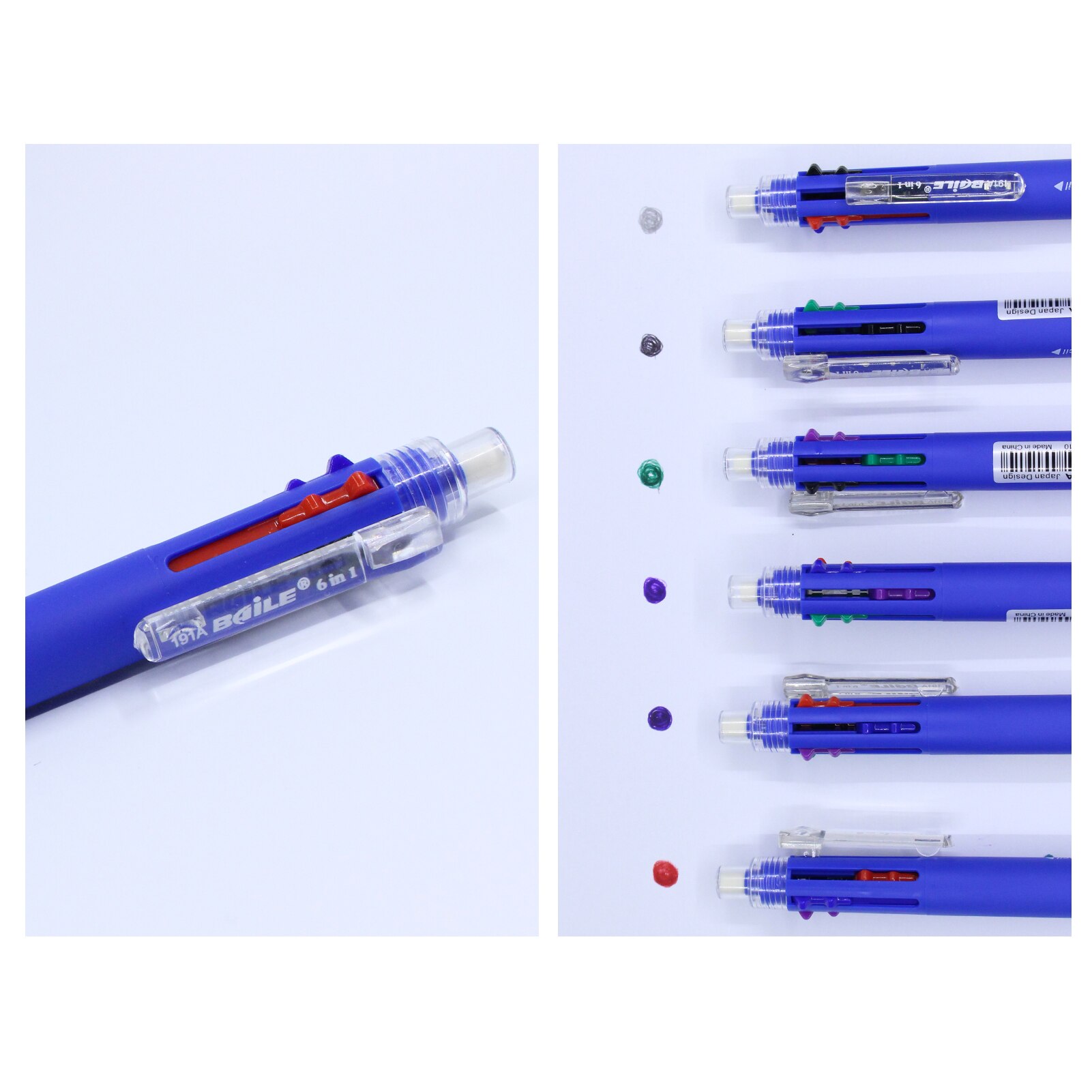 6-in-1 Multicolor Ballpoint Pen Push Type Pens Multifunction Personality Six Colors Press Pens School Office Supply