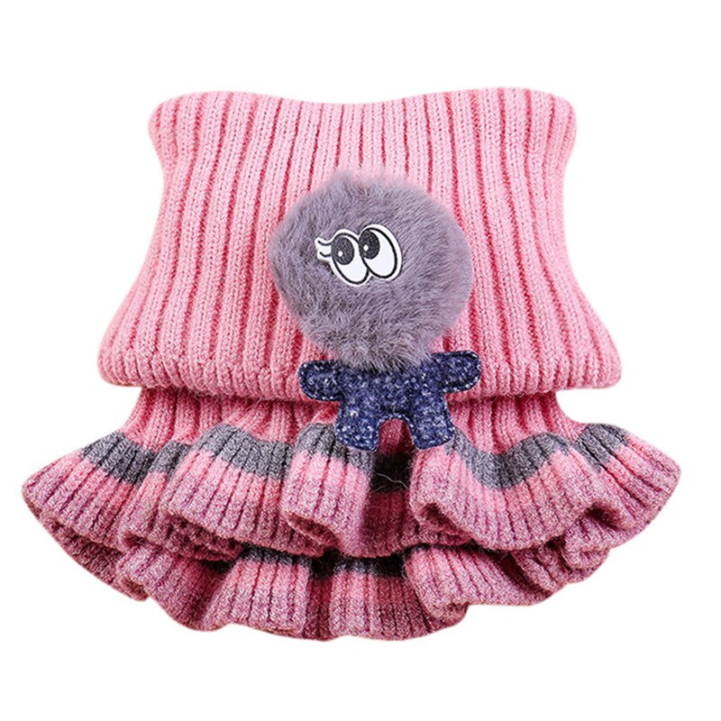 Bufanda de lana tejida para niños y niñas, cuello de invierno, cuello de capucha, círculo, ganchillo, foulard #3O08: Rosa