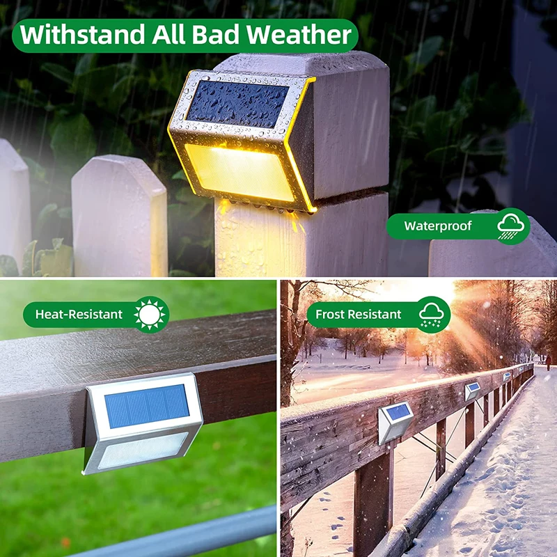 Luzes de cerca ao ar livre 6led movido a energia solar deck luzes à prova dwaterproof água lâmpadas parede segurança aço inoxidável para passo passarela pátio jardim
