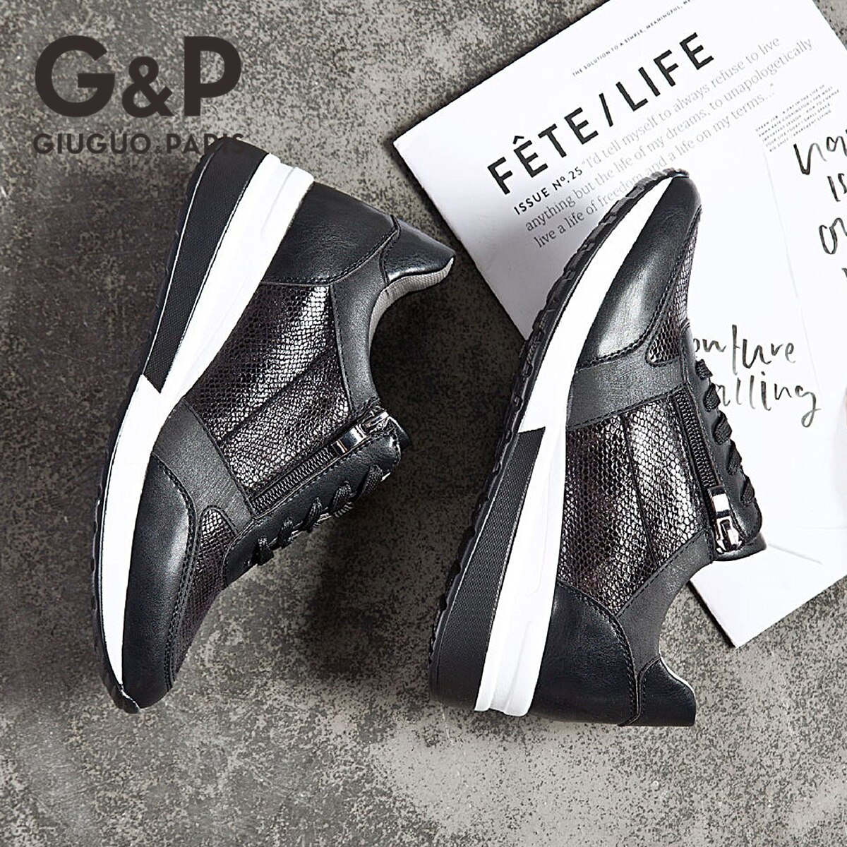 Casual wedge sneakers dame sportsmærke sko åndbare letvægts glitter sneakers med snøre