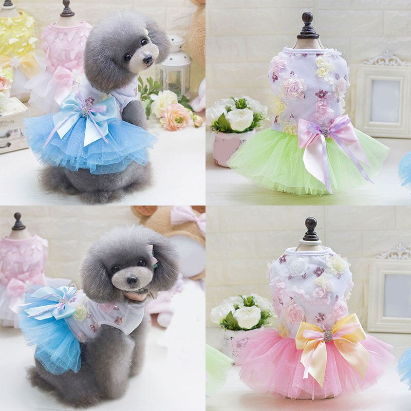 XS-XL Hond Jurk Gaas Boog Bloem Schattige Hond Kleding Voor Kleine Hond Tutu Rok Trouwjurk Prinses Hond Jurk Voor chihuahua