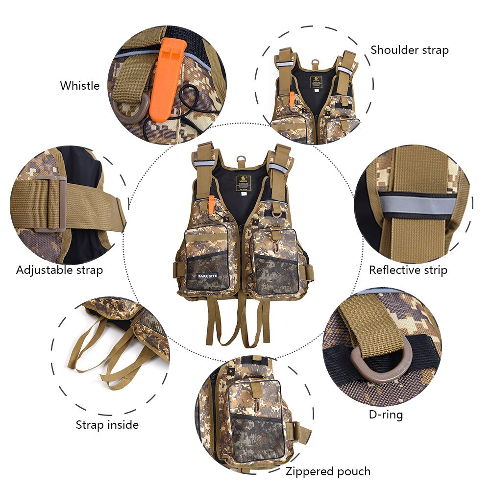 Camouflage voksen skumflotation svømning redningsvest vest med fløjte sejlads vand fiskeri svømning sikkerhed redningsvest unisex