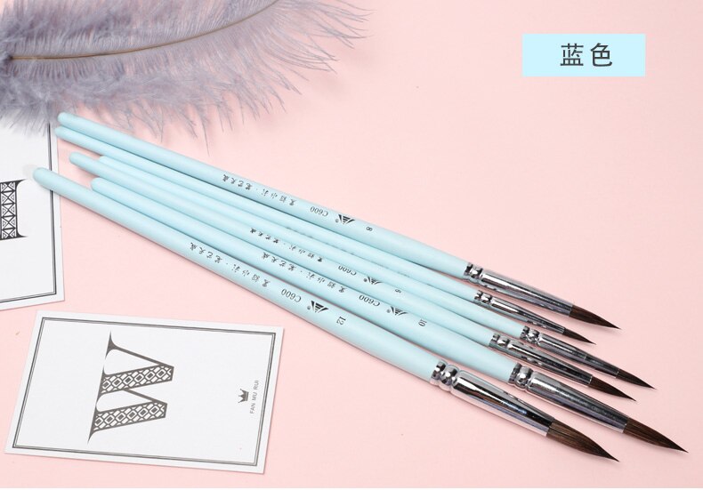 Watercolor brush black marten animal hair 6 pcs round pointed watercolor painting brush set adult beginner student hand-painted: Blue