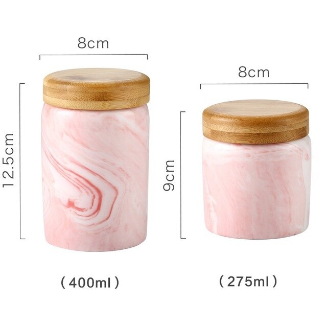 2Pcs Marmer Keramische Verzegelde Potten En Bamboe Deksel Keuken Opslag Kan Bulk Container Voor Kruiden Voedsel Spice Koffie Suiker flessen: 2pcs-Pink