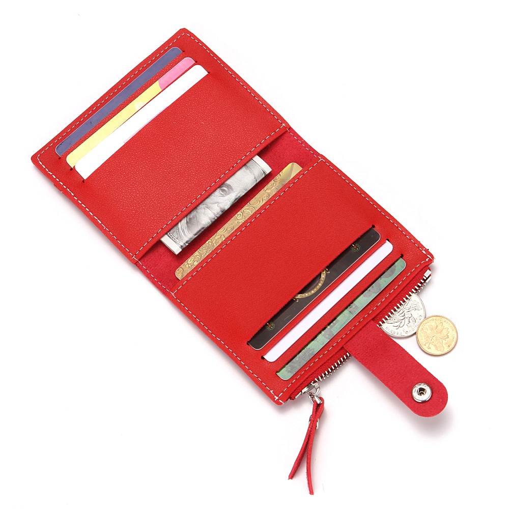 BONAMIE crédit porte-carte pour femme avec fermeture éclair poche cuir hommes petit porte-cartes de visite porte-carte s portefeuille avec moraillon rouge