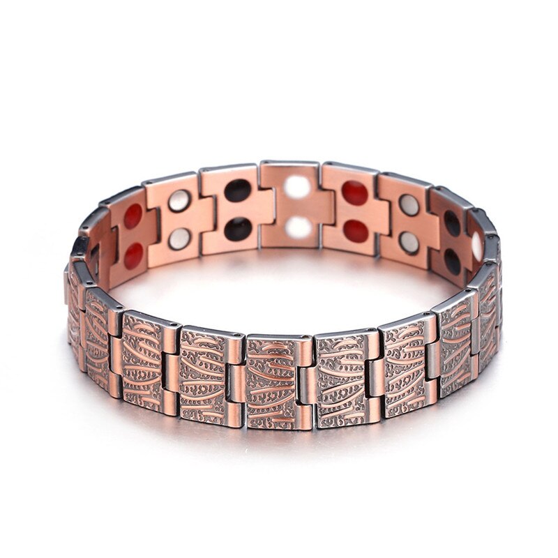 NHGBFT Bark texture Magnetic Therapy Link Bracelet For Mens Double row Pure Red Copper Bracelet Bangle Male Jewelry