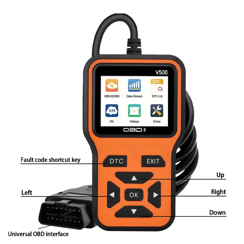 OBD2-scanner V500 - Directe codelezer en spanningscontrole voor volledige systeemdiagnose van OBDII/CAN-voertuigen en foutanalyse van 0s