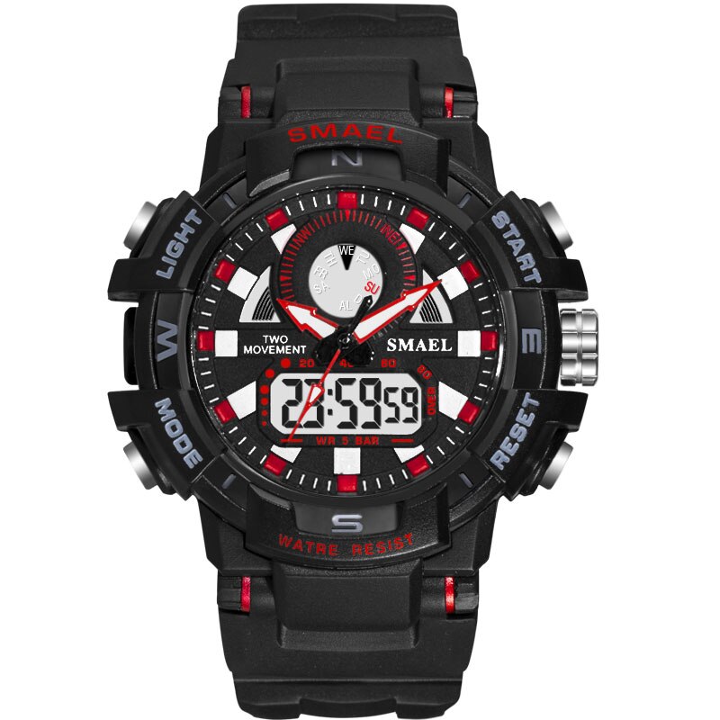 Kids Horloges Kinderen Smael Sport Horloge Voor Jongen Wekker Waterdicht Stopwatch Armband Reloj 1557B Digitale Horloge Voor Kinderen: BLACK-RED