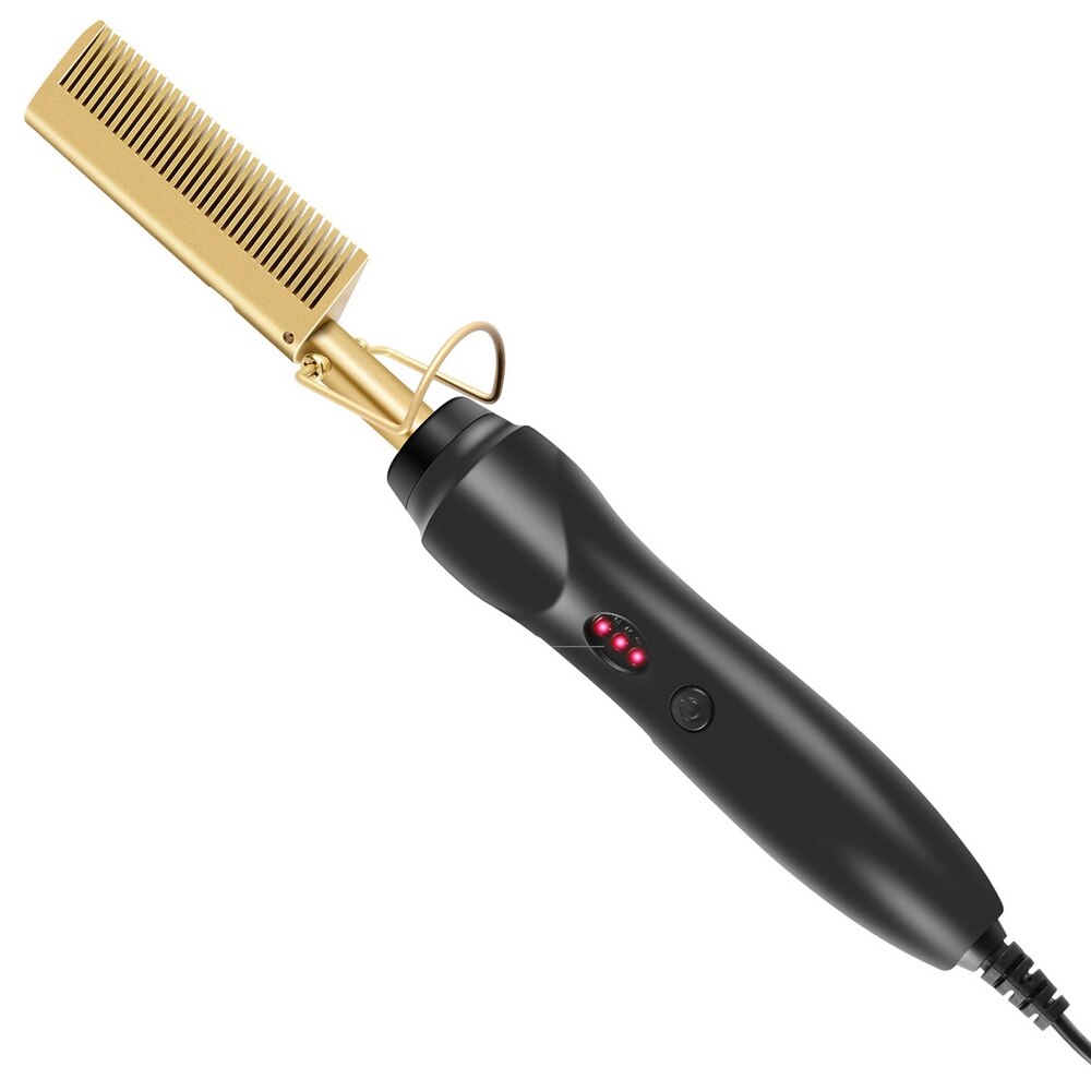 Kamm Heißer Kamm Haarglätter Flach Eisen Elektrische Haar Eisstockschießen Eisen Titan Legierung Haar Curler Pinsel Umwelt Freundliche: uns Stecker golden