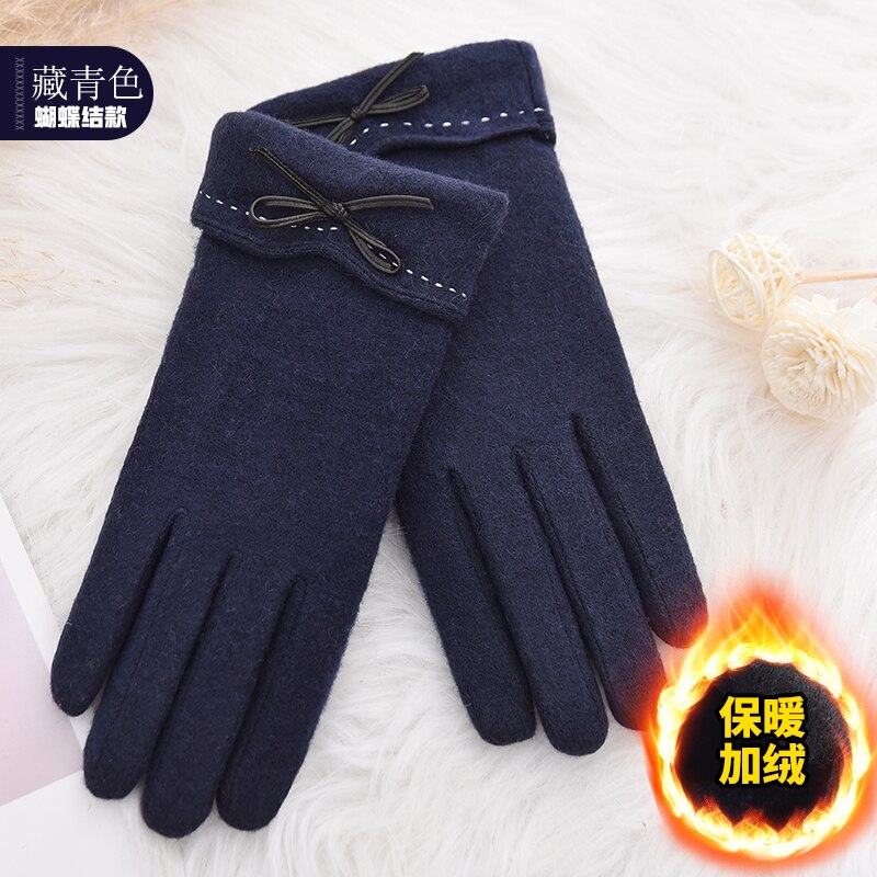 Woodpecker cashmere gloves lady cute plush thicker warm drive ride touch screen wool gloves: White