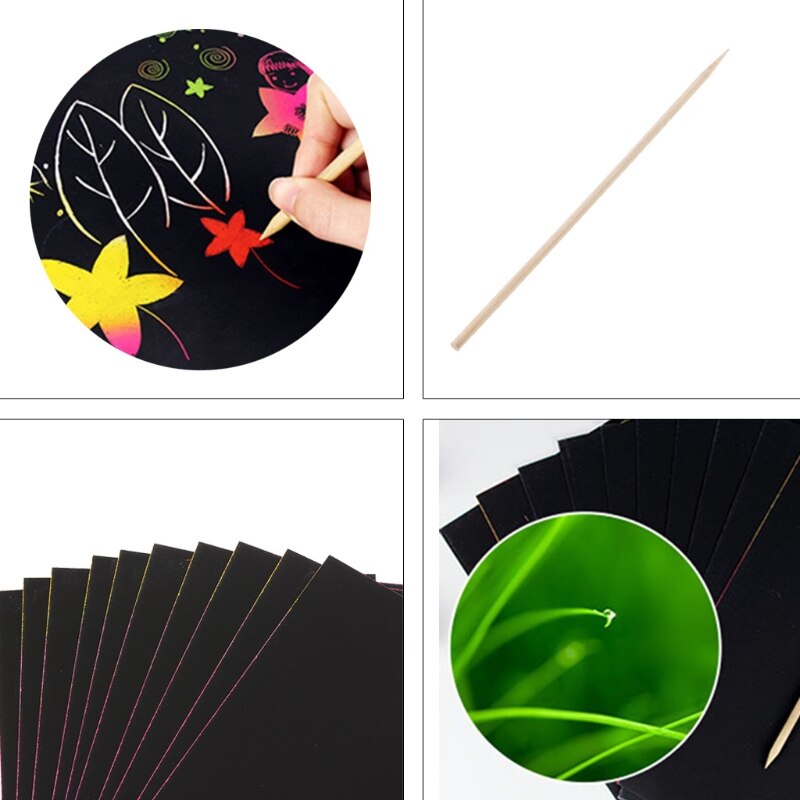 10 Vellen A4 Magic Scratch Art Schilderen Papier Met Tekening Stok Kinderen Speelgoed