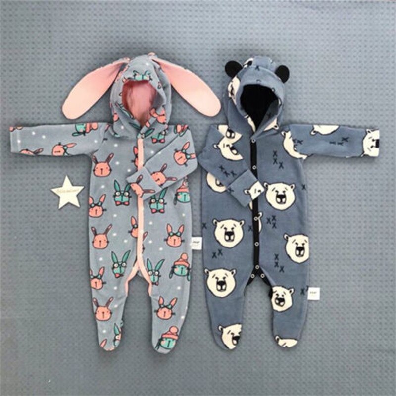 Pelele de algodón con capucha para bebé niña y niño, mono cálido, trajes de dibujos animados de animales bonitos para recién nacidos de 0 a 18 meses, novedad de