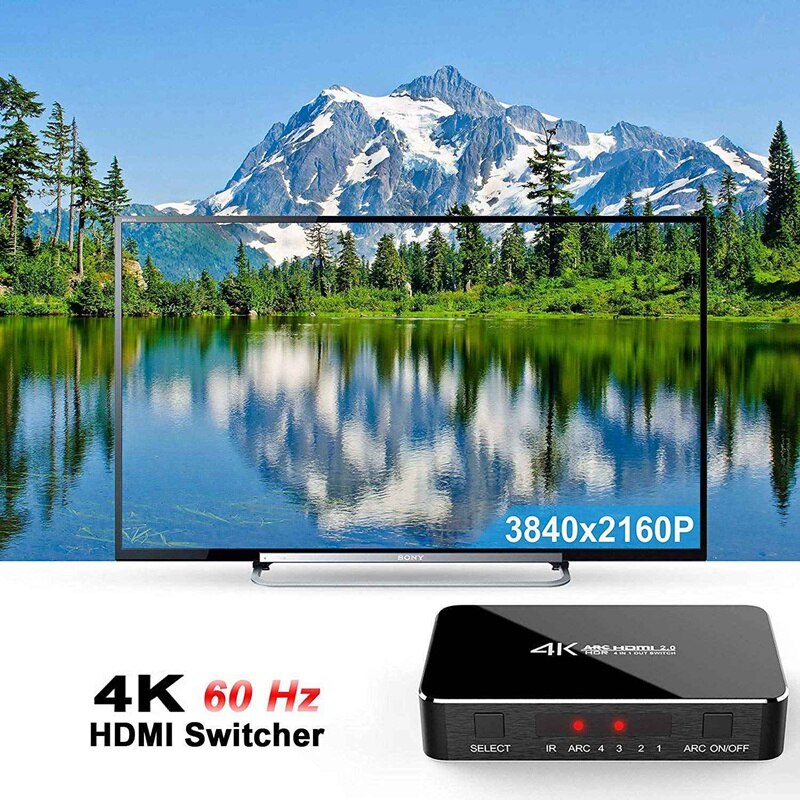 HDMI Switch 4K@60Hz 4 in 1 Out with o Optical/Remote Control, HDMI Splitter with o Extractor Support ARC