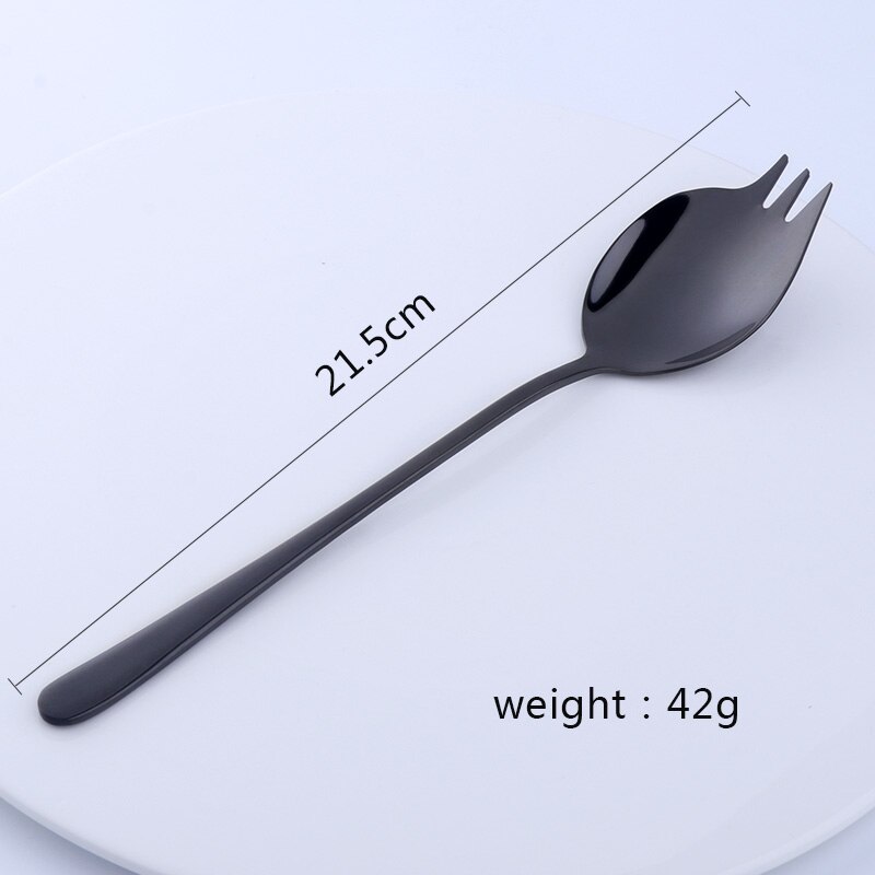 2 in 1 Salad Forks Spoon 304 Stainless Steel Three Tooth Multifunction Dessert Snack Fruit Forks Kitchen Tableware: black