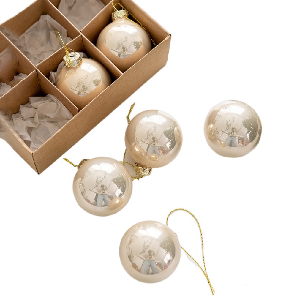 6 pçs artesanato conjunto de bola de natal de vidro 6cm criativo pingente de árvore de natal delicado pintado pendurado ornamento casamento: Cáqui escuro