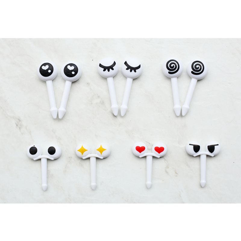 10 unidades/juego de Mini pinchos, lindos ojos de dibujos animados Kawaii, Almuerzo Bento caja, comida, fruta, tenedor, palillos, decoración de Buffet