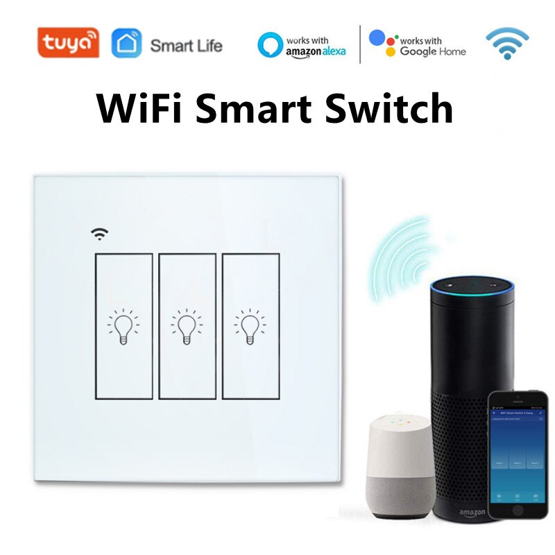 1/2/3 Bende Slimme Schakelaar Tuya Smart Leven Wi-fi Europese Standaard Voice Afstandsbediening Touch Schakelaar Ac 100-240V Wifi Timing Schakelaar