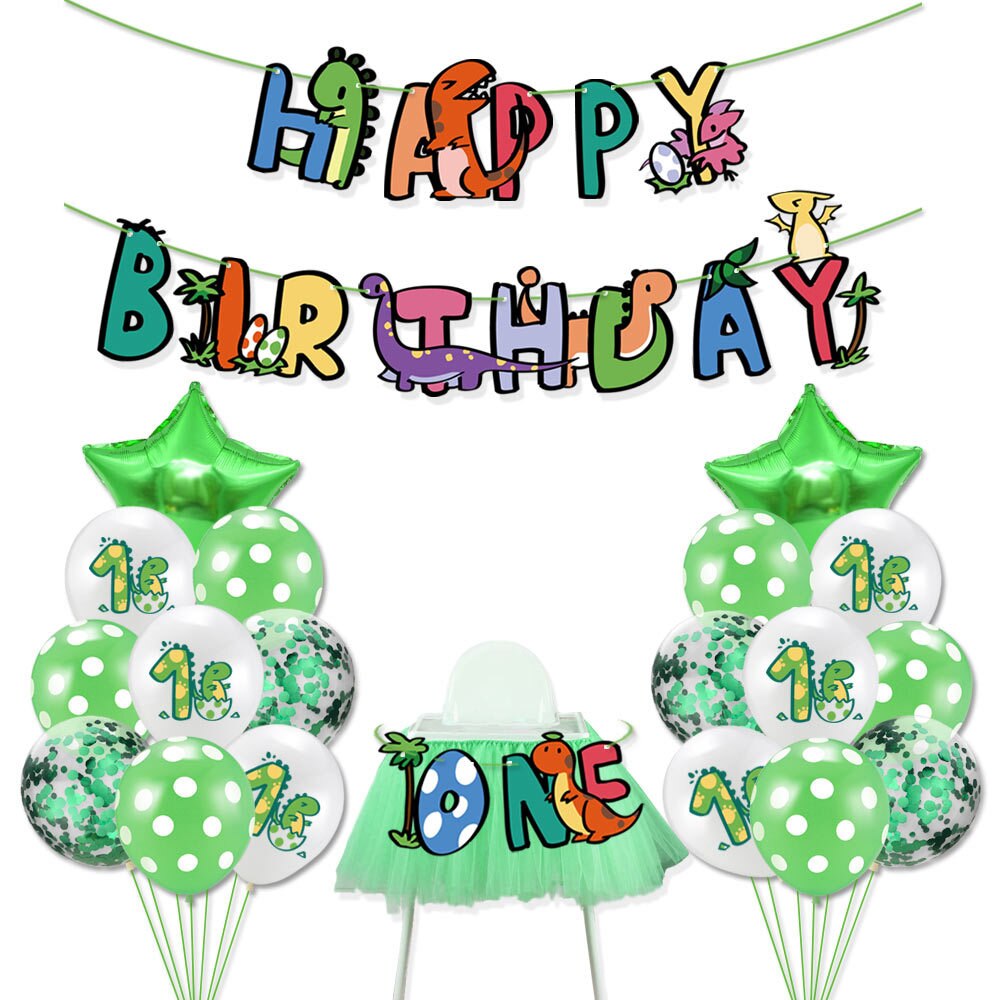 Globos de dinosaurio de dibujos animados 1st decoración de de cumpleaños dinosaurio de la edad del bebé globos bandera Banner Animal suministros