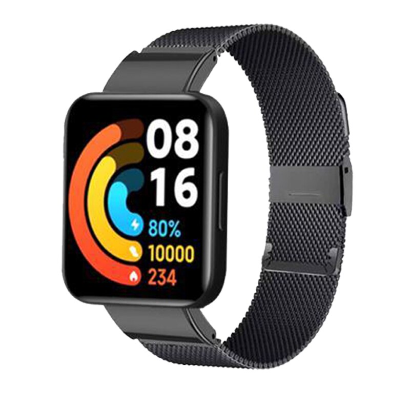 Magnetisk milanese rem til xiaomi redmi watch 2 lite smartwatch correa rustfrit stål løkke til redmi watch 2 lite armbånd: Sort