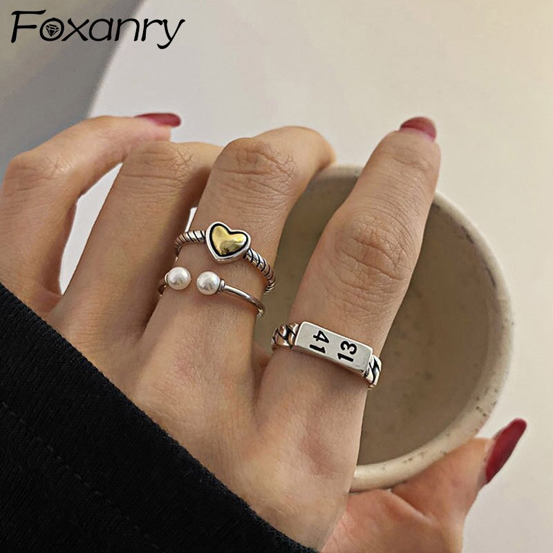 Foxanry 925 Sterling Zilver Liefde Hart Ringen Voor Vrouwen Mode Creatieve 1314 Digitale Thai Zilveren Verjaardagsfeestje Sieraden