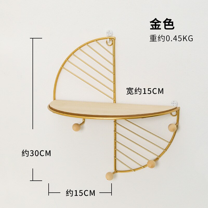 Ijzer En Houten Opslag Mand Met Haken Sector Key Rack Hangers Holder Muur Haak Woondecoratie Hangen Haken Voor toetsen: Gold