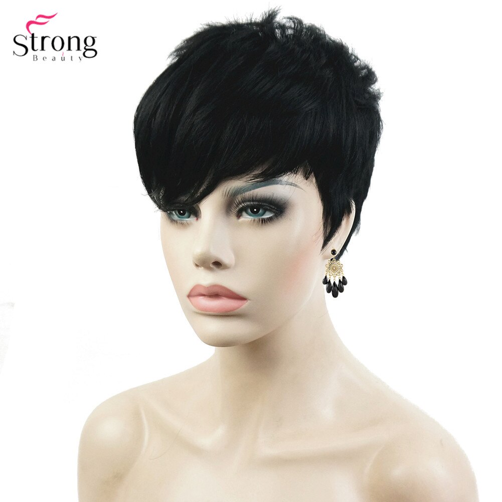 StrongBeauty Women's Red Short wig Pixie Cut Synthetic Capless Wigs Natural: black