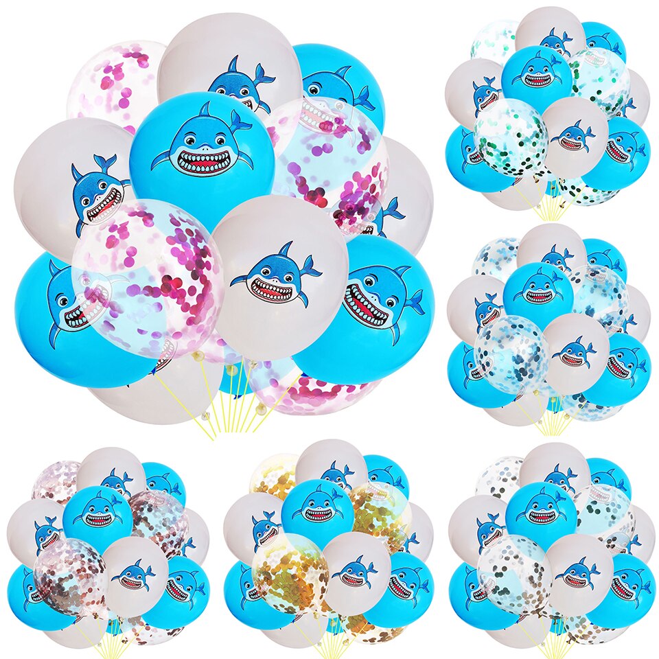 15 Stks/set Dieren Thema Party Ballonnen Verbazingwekkende Blauwe Haai Latex Confetti Ballon Verjaardagsfeestje Decoraties Baby Shower Benodigdheden
