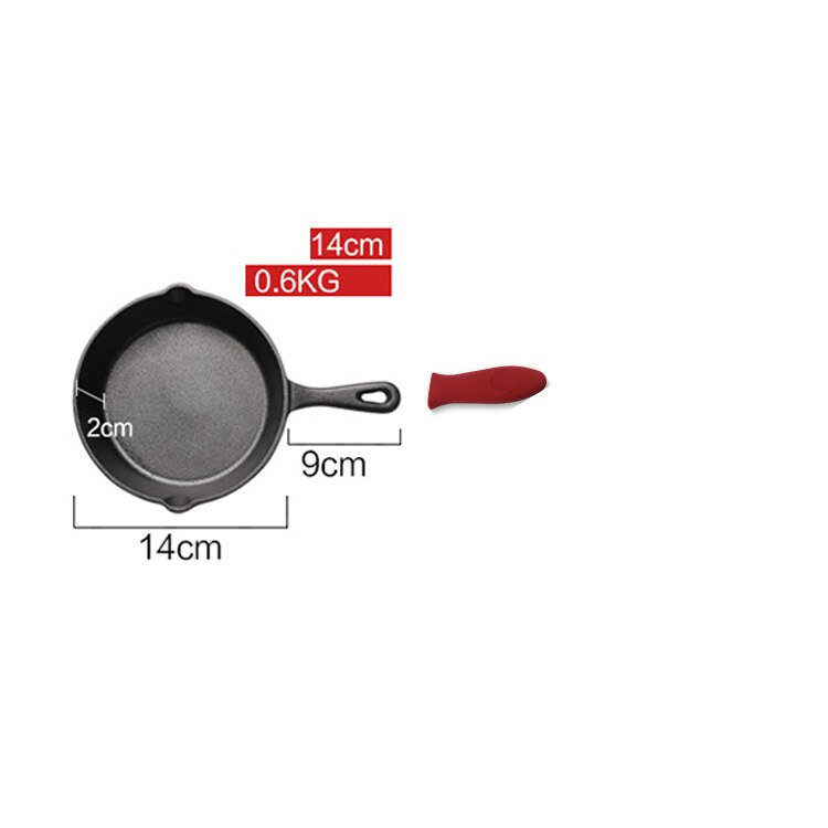 Kitchen Stovetop Oven Use Pre-seasoned Cast Iron Skillet with Silicone Handle Holder: 14cm A