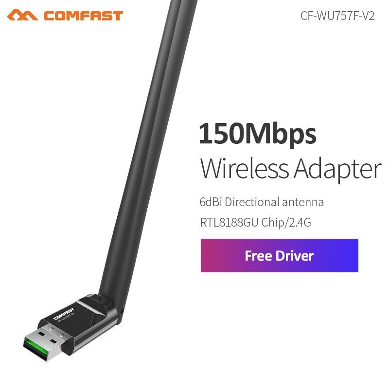 Wifi Adapter High Gain 6dBi Usb Wifi Antenne 150Mbps 2.4G Laptop Pc Ontvanger Gratis Driver Voor Windows Xp 7 8 Comfast CF-WU757F-V2