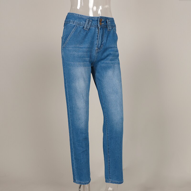 Women's Blue High Waist Pencil Jeans Slim Button Pockets Ladies Denim Pants Autumn Vintage Streetwear Trouser Female Bottom