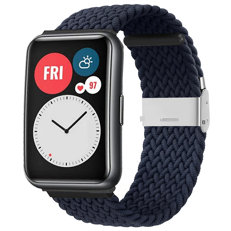 Rem til huawei watch fit 2- rem flettet nylonrem justerbar udskiftningsrem til huawei watch fit-remme: Blå lyseblå / 12mm