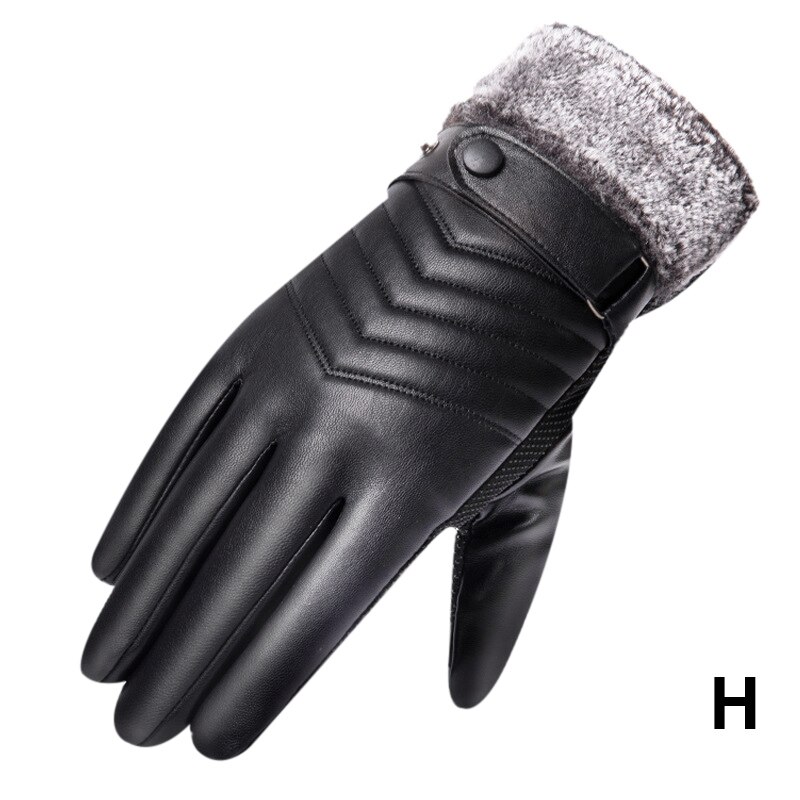 Men Winter Warm Gloves PU Leather Gloves Riding Cold-Proof Plus Velvet Thick Windproof Touch screen Motorcycle Glove Winter: h