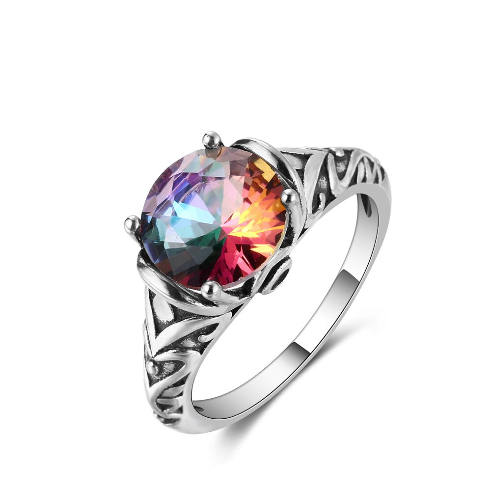 S925 Sterling Silber Ringe Regenbogen Feuer Mystic Zirkon Frauen Vintage Edlen Schmuck Braut Hochzeit Engagement Ring Zubehör: 9 / MULTI