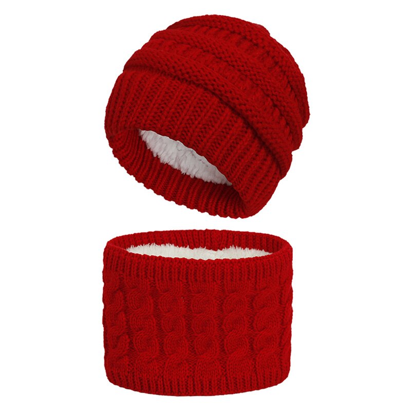 Winter muts en sjaal voor baby's, gebreide warme fleece gevoerde skimuts, dunne kindermuts, maat 889: Rood