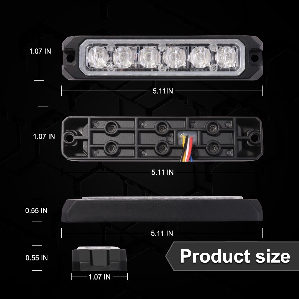 Bogrand signal side led gitter lighthead strobe 12v-24v vandtætte advarselslys 18w synkrone blinkende lys bjælke til lastbiler